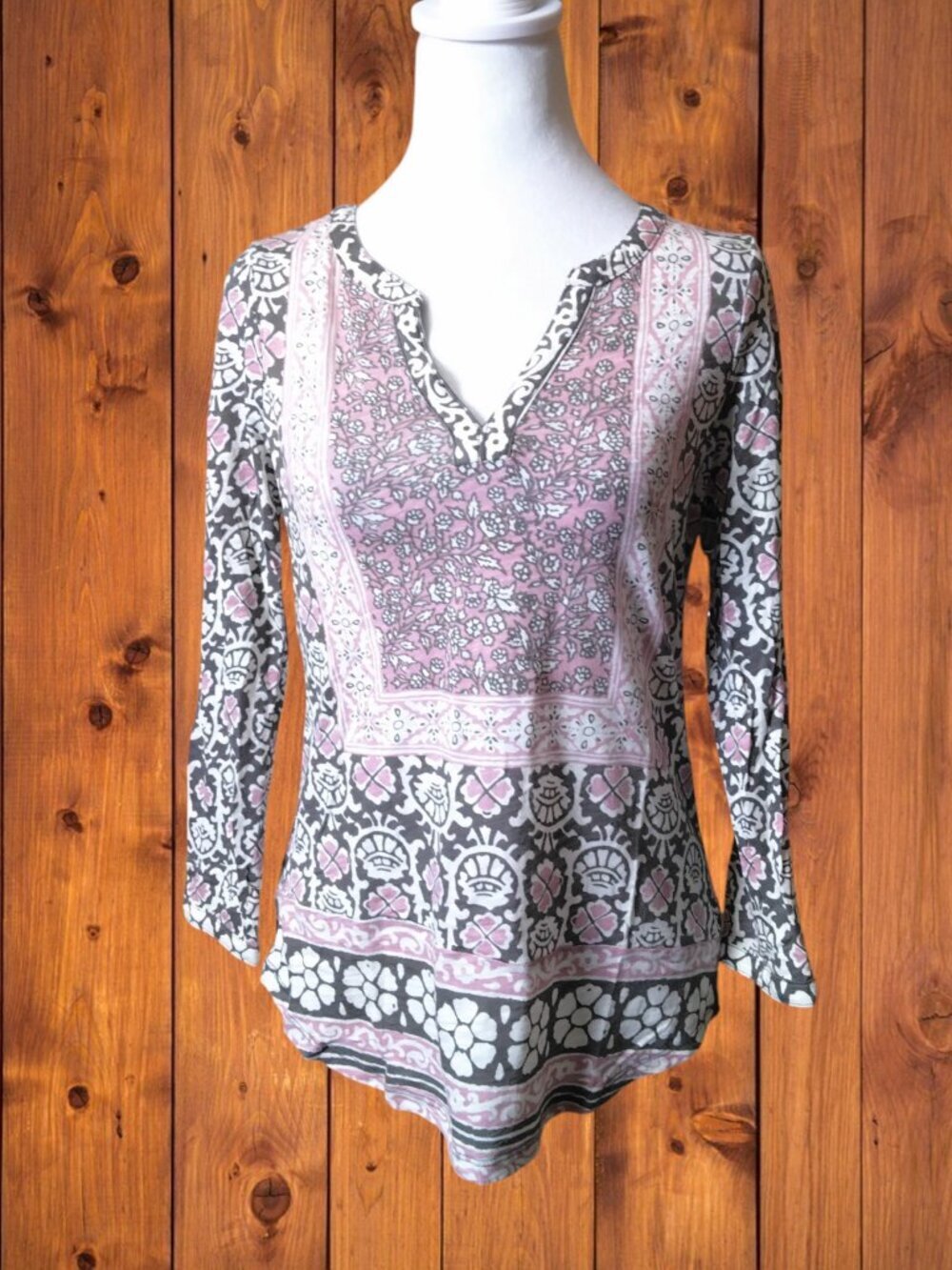 Lucky Brand Paisley Size Small Blouse Top 3/4 Sleeve Boho Peasant Hippie Casual